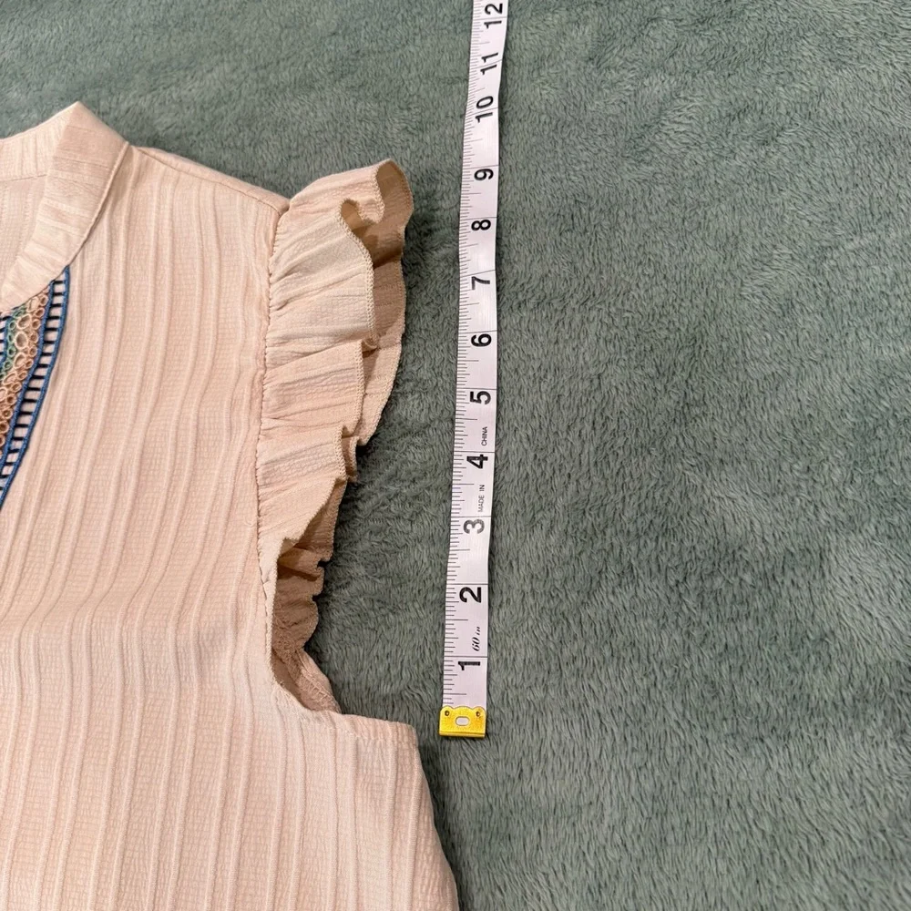 Women’s Boho Embroidered Flutter Sleeve Blouse Cream Blue Size L (est) - Picture 5 of 5